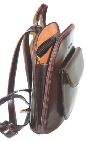 brown leather backpack