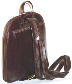 brown backpack back view of pack