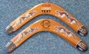 Hand painted plywood boomerangs with logo