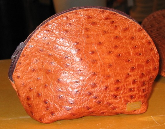 ostrich leather cosmetic bag / purse