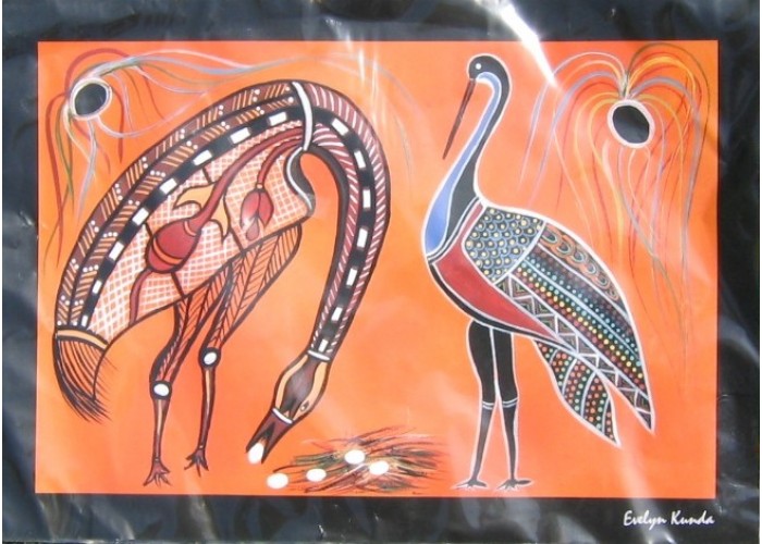 Aboriginal Art Print, Two Brolgas, A3