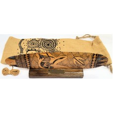 Aboriginal Bullroarer - Hand Burnt with a Stand and Jute Gift Bag