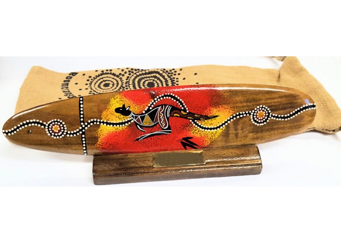 Aboriginal Bullroarer - Contemporary Art with a Stand and Jute Gift Bag