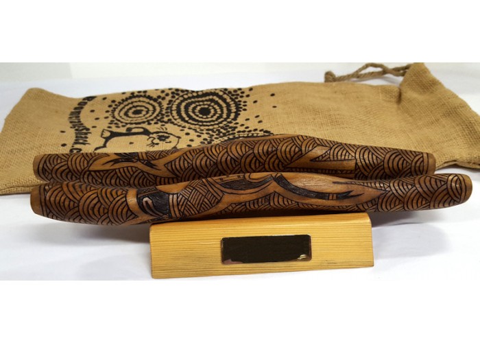 Aboriginal Clapsticks - Hand Burnt with a Stand and Jute Gift Bag