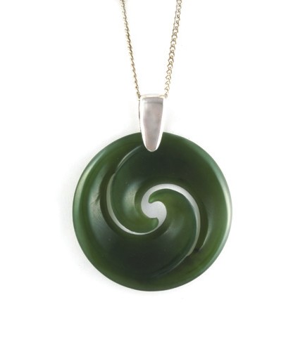 Double Koru Green Jade Pendant