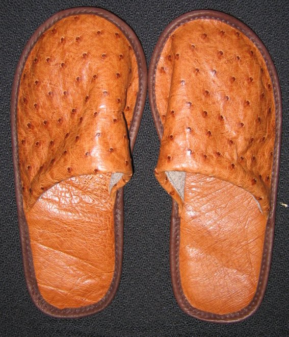 ostrich leather slippers